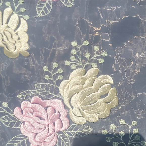 Stretch back black blouse with rose floral cream and pink embroidered front - Picture 5 of 5